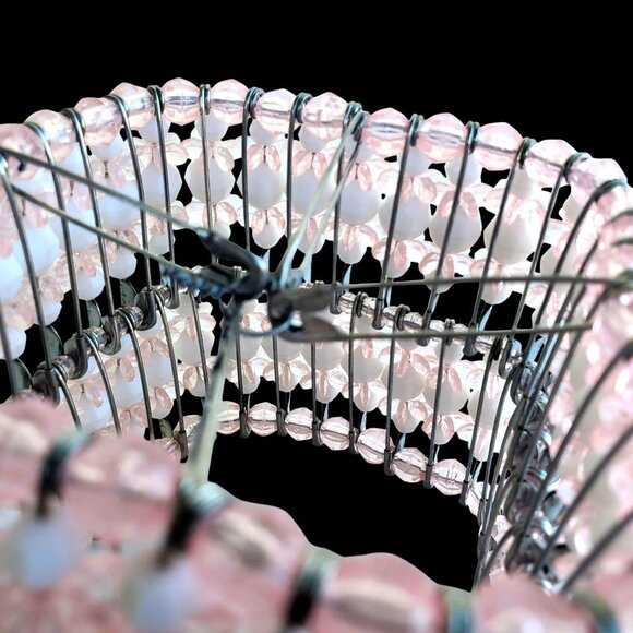 Safety Pin Art Beaded Pink White Small Lamp Shade or Thing - Picture 2 of 8